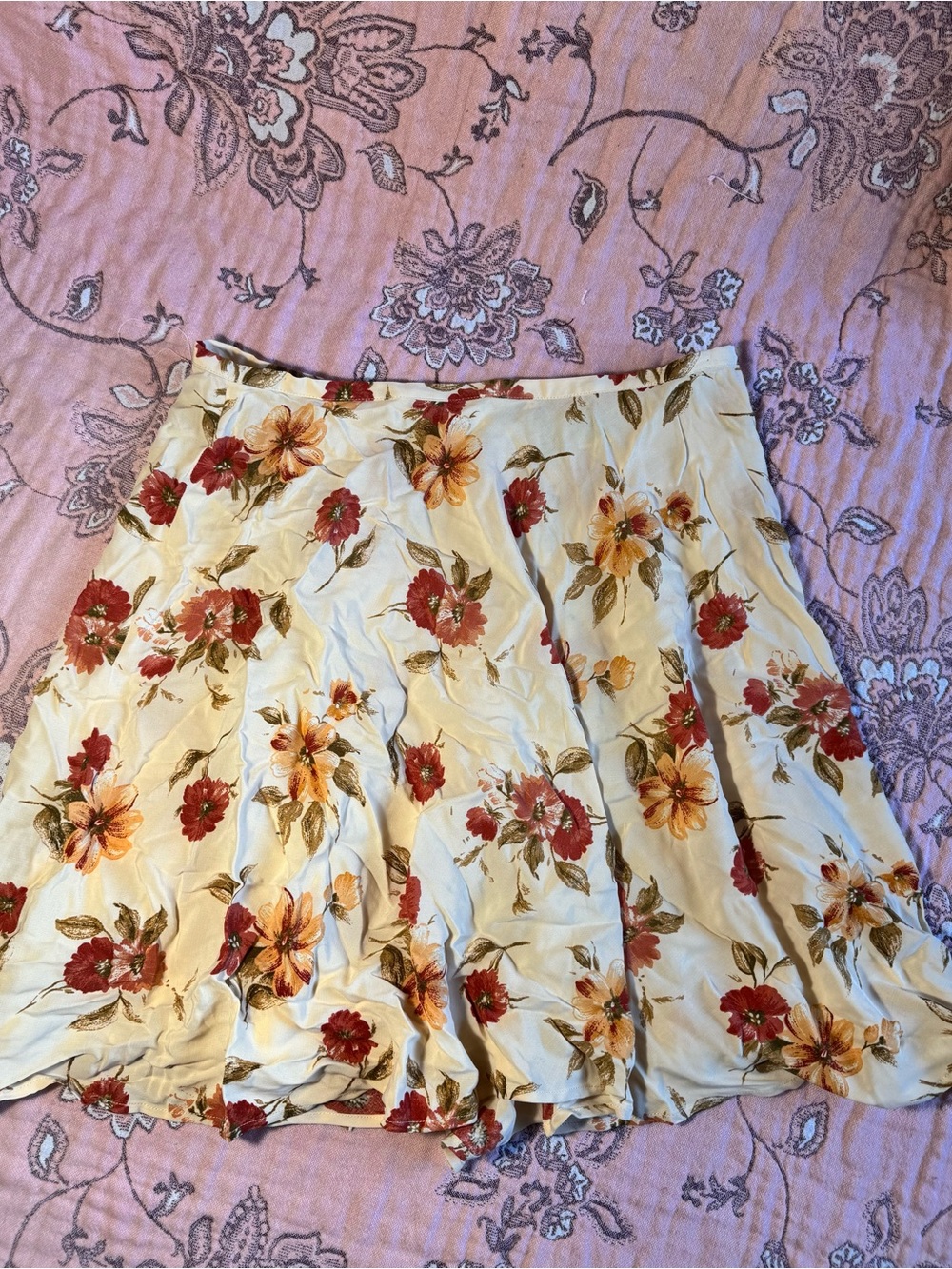 Eddie Bauer Cream Floral Skirt with Red & Yellow Blooms